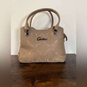 Woman’s Purse / Hand Bag Designer Apparel Floral Dark Beige